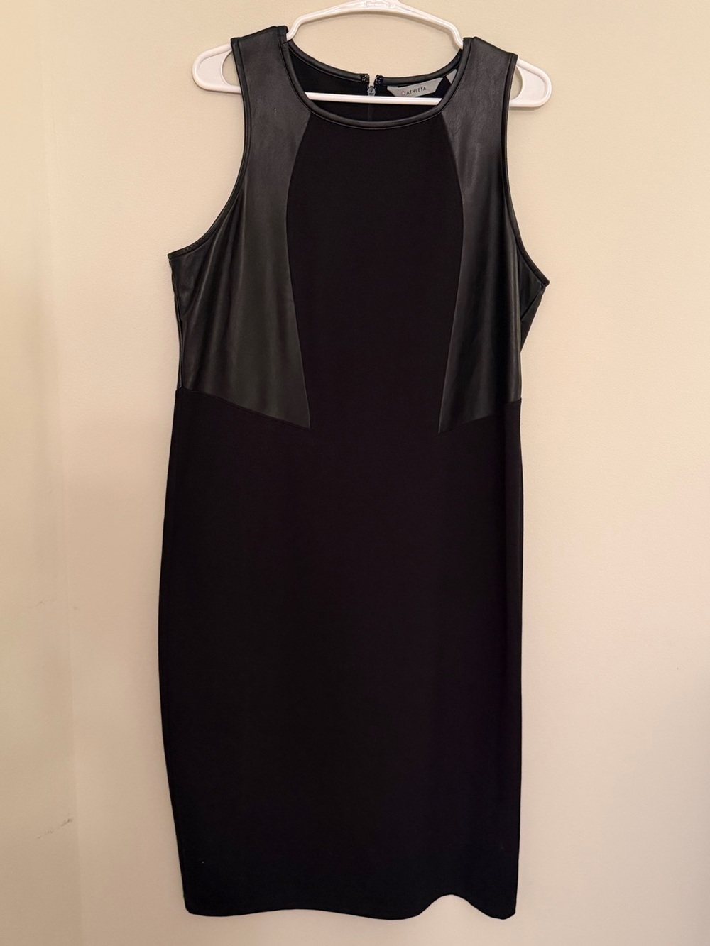 Athleta Black Leather and Fabric Midi Dress with Zipup Back size Large